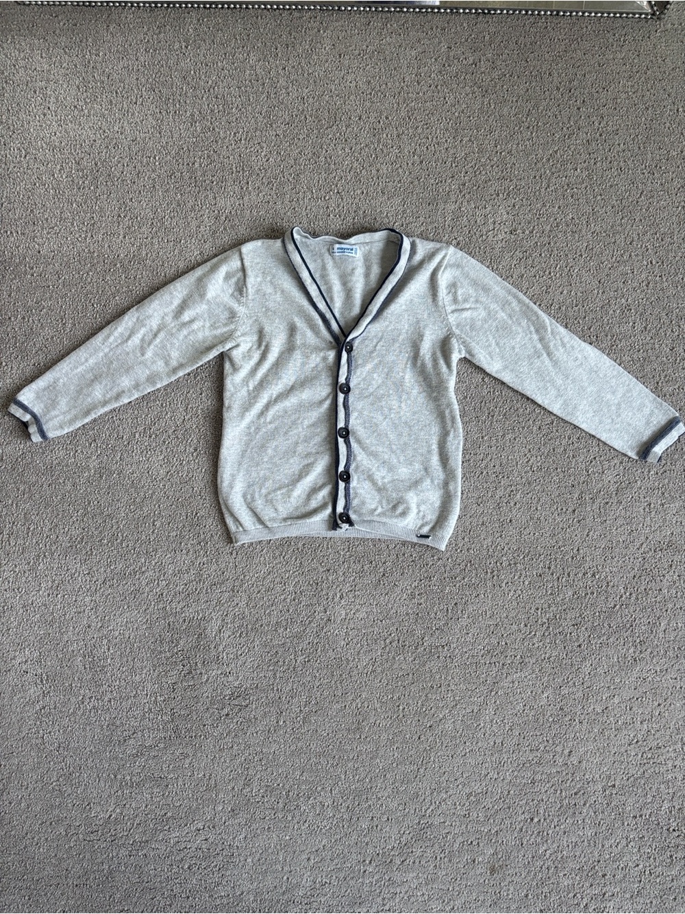 Mayoral Light Gray Cardigan with Dark Trim